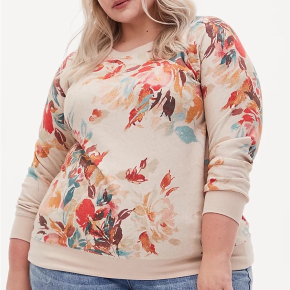 torrid Sweaters - Torrid light taupe floral sweatshirt